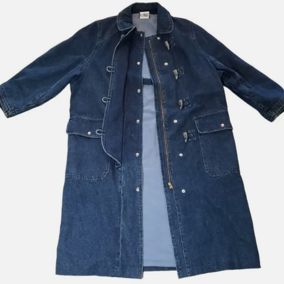HARVE BERNARD DENIM TRENCH COAT WITH TOGGLE BUTTONS - Picture 2 of 13